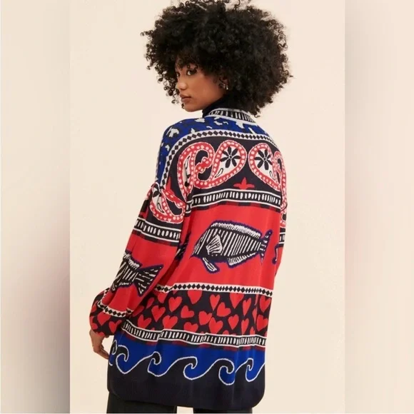 Farm Rio Navy Mixed Prints Knit Cardigan size large - Picture 3 of 9